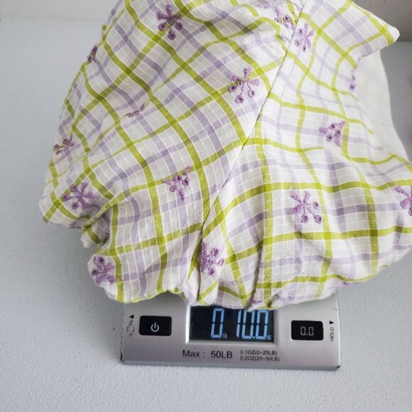 Zara Womens Embroidered Eyelet Gingham Check Mini Dress Size S Ruched Deep V - Picture 8 of 8